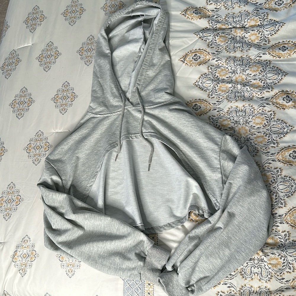 Cropped, open front hoodie with drawstrings